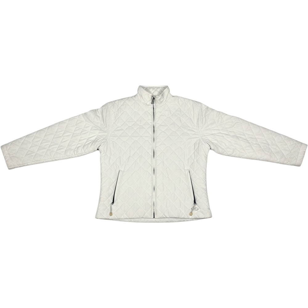 Marker Womens White Quilted Fleece Lined Full Zip Jacket Size Medium Cute Puffer